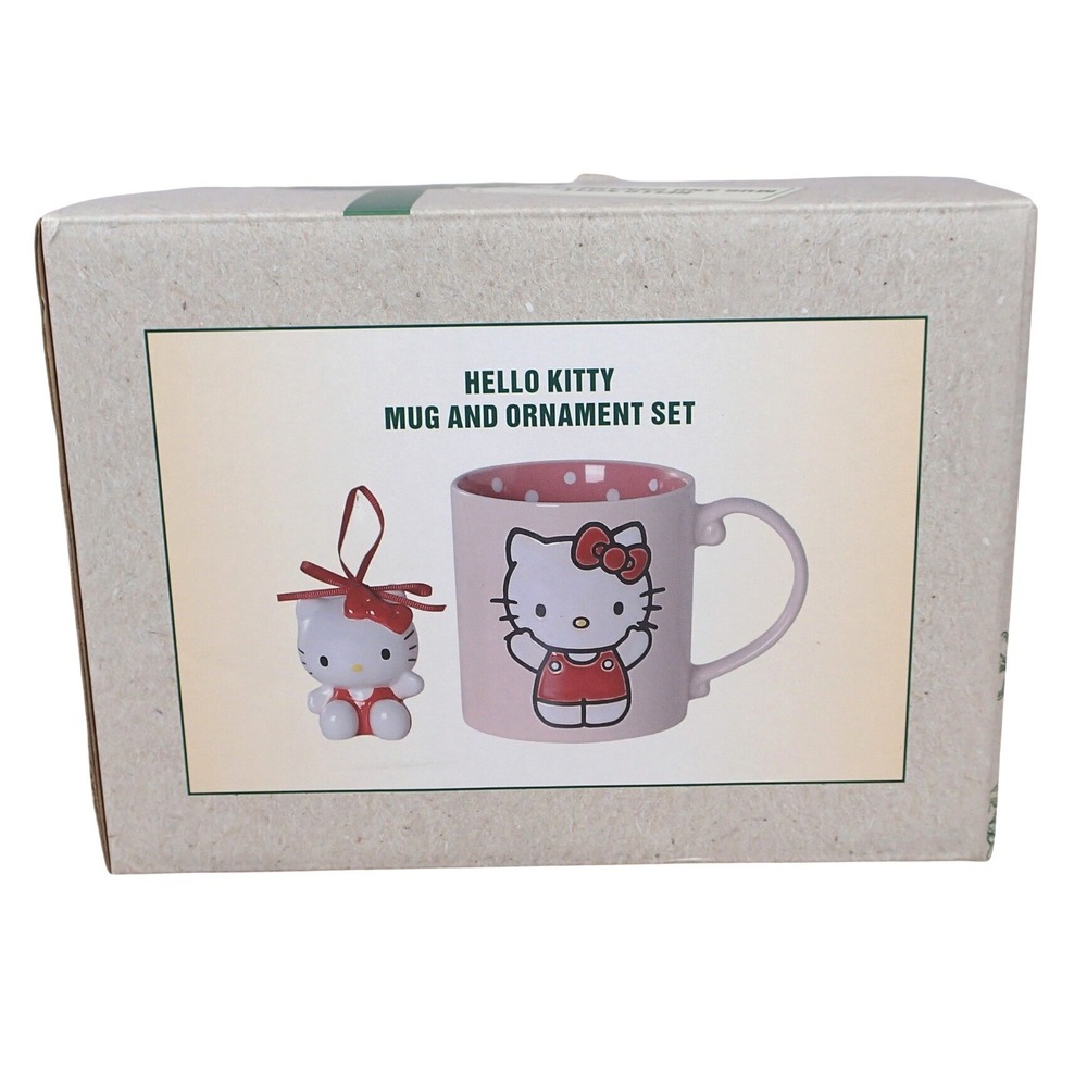 Sanrio Hello Kitty Mug & Ornament Set Pink Polka Dot Collectible Cracker Barrel